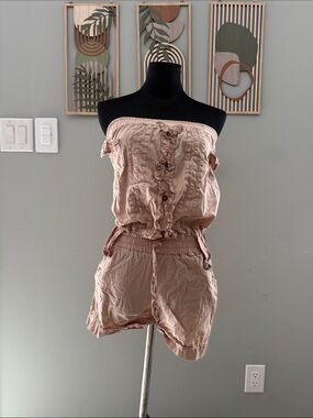Strapless Blush Pink Romper with Ruffle Front Detail